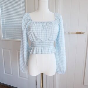 Freshman 1996 Womens Gingham Crop Top Size S Cottagecore Peasant Blouse Milkmaid